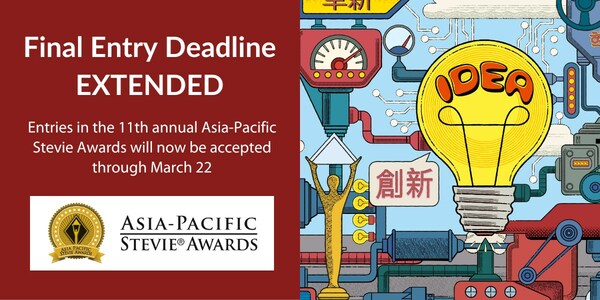 The Stevie® Awards, organizer of the world's premier business awards programs, announced that they have revised the schedule for the 2024 (11th annual) Asia-Pacific Stevie Awards. Entrants now have until March 22 to submit nominations in the 2024 Asia-Pacific Stevie Awards. The original final entry deadline was February 28.